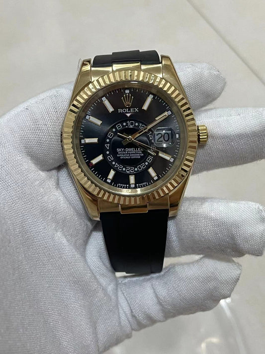 U1 Sky-Dweller Gold Fluted/Rubber
