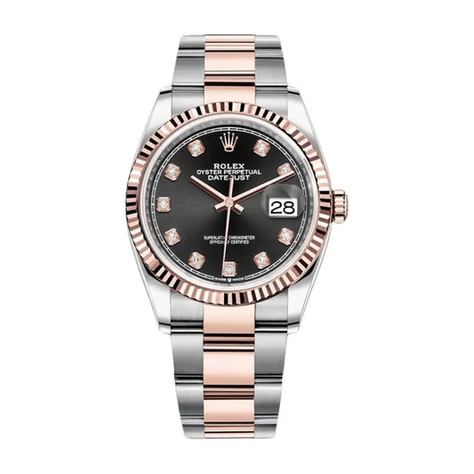 Rolex Datejust 36MM 904L SS/Rose Gold VSF 1:1 Best Edition Black Dial with Diamond Markers on 904L SS/Rose Gold Jubilee Bracelet